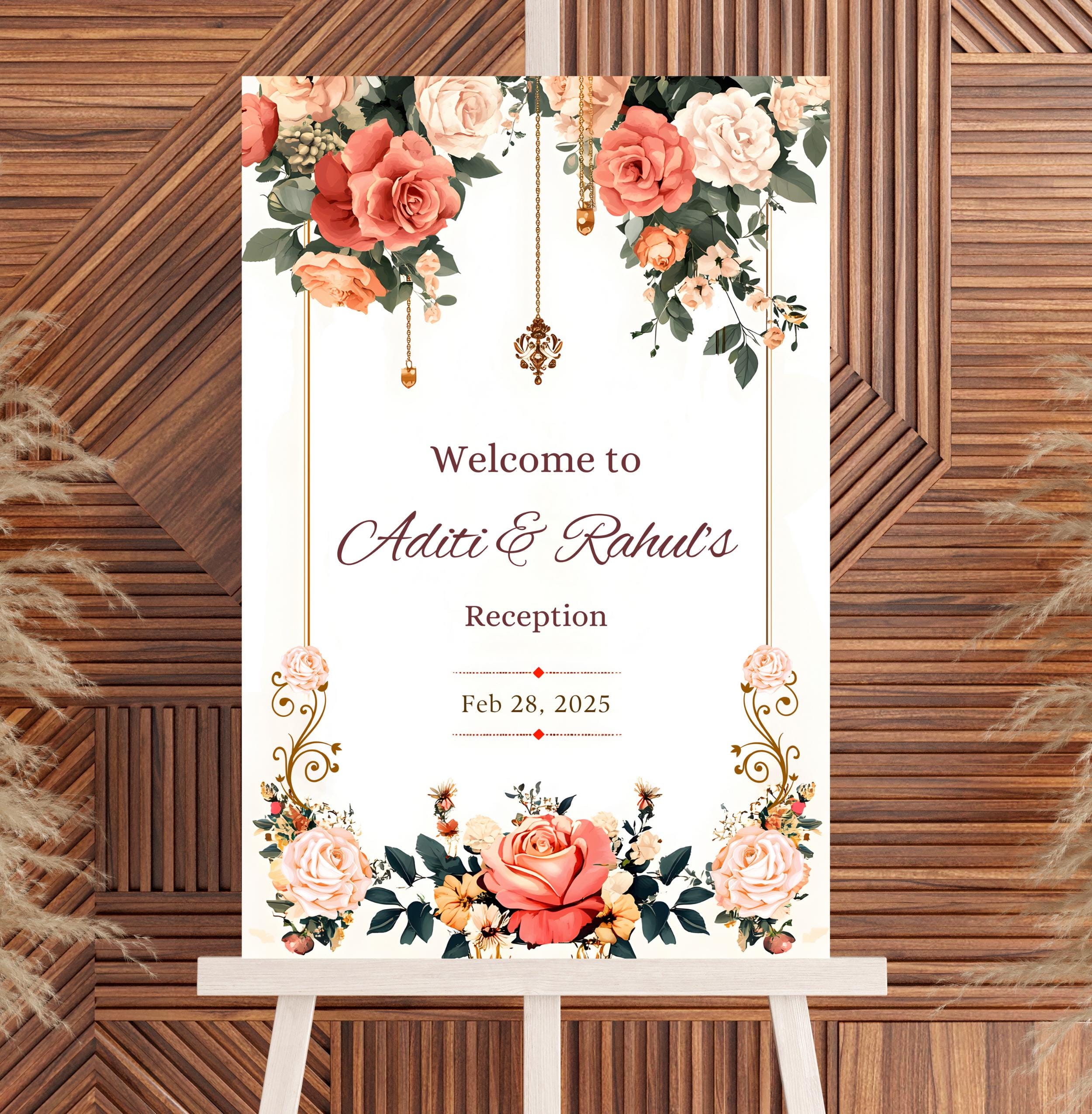 Indian Wedding Welcome Sign Template, Indian Wedding Decor, Pink Floral ...