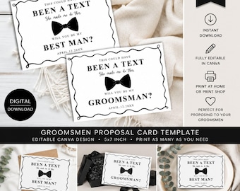 Groomsmen Proposal Card Template | Editable Canva Will You Be My Groomsman Card | Digital Download