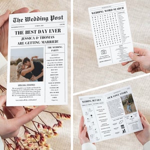 Newspaper Wedding Program with Timeline, Editable Wedding Newspaper Program, Printable Wedding Infographic, Folded Wedding Day Program