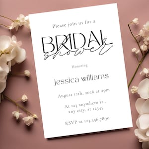Minimalist Bridal Shower Invitation, Printable Bridal Invitation Template, Simple Elegant Bridal Shower Invite, Instant Download