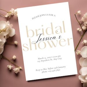 Minimalist Bridal Shower Invitation, Printable Bridal Invitation Template, Simple Elegant Bridal Shower Invite, Instant Download
