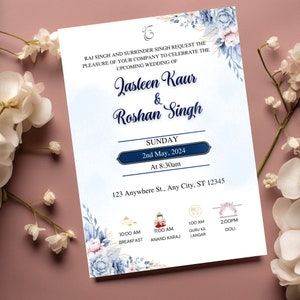 Modèle d’invitation de mariage indien, invitations Anand Karaj, invitations punjabi, carte de mariage punjabi, invitation sikh, Save the Date