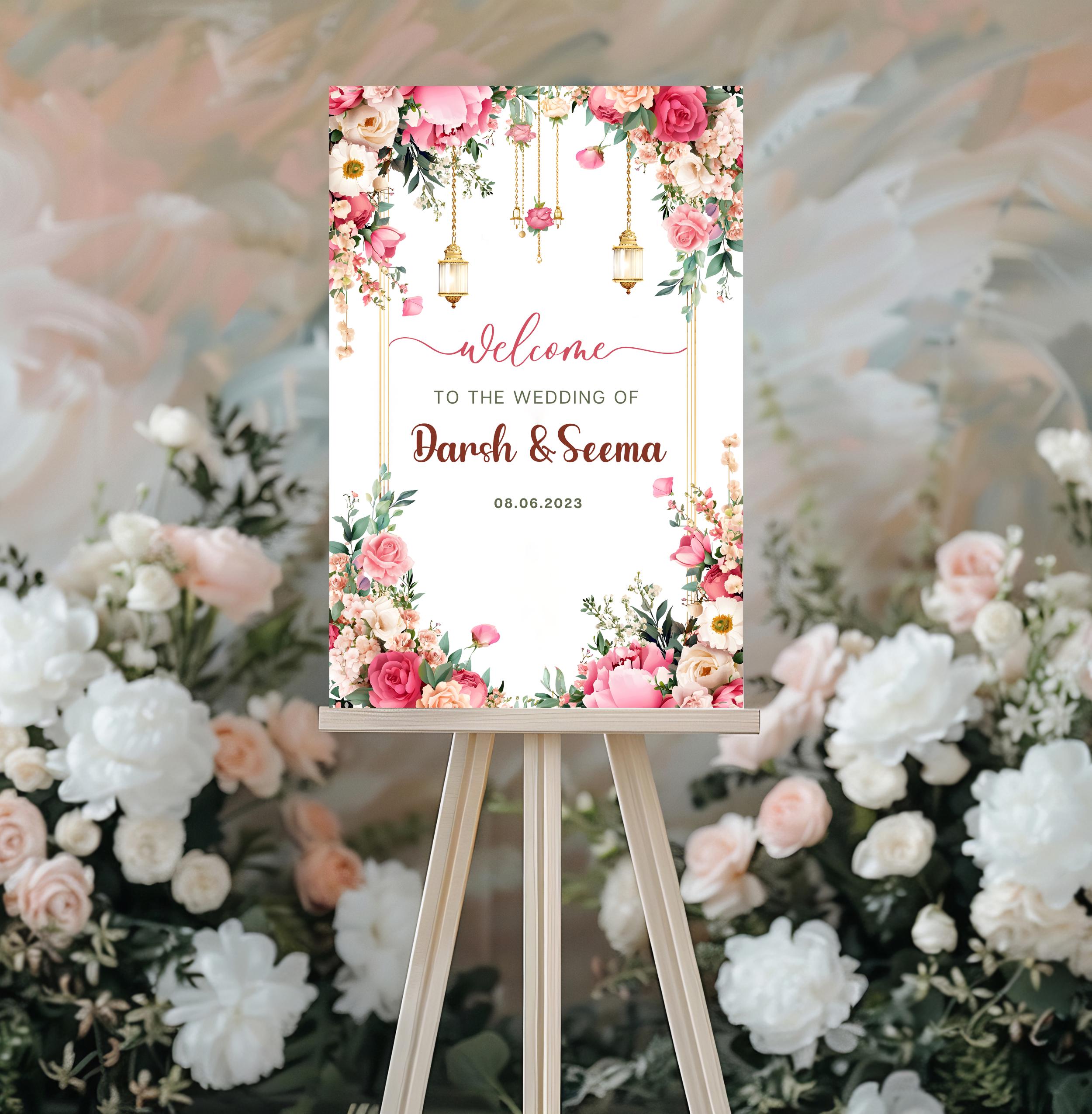 Indian Wedding Welcome Sign Template, Indian Wedding Decor, Pink Floral ...