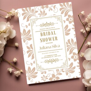 Elegant Bridal Shower Invitation Template, Rose Gold Minimal Boho Bridal Shower Invite, Floral Bridal Shower Invite, Neutral Bridal Shower