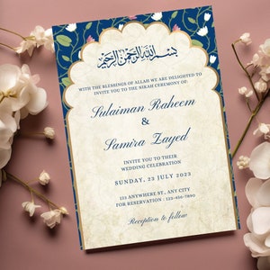Modelo editável de convite de casamento muçulmano Nikkah walimah Shaadi, convite de casamento, convite Baraat, convite dholki, convite mehndi digital