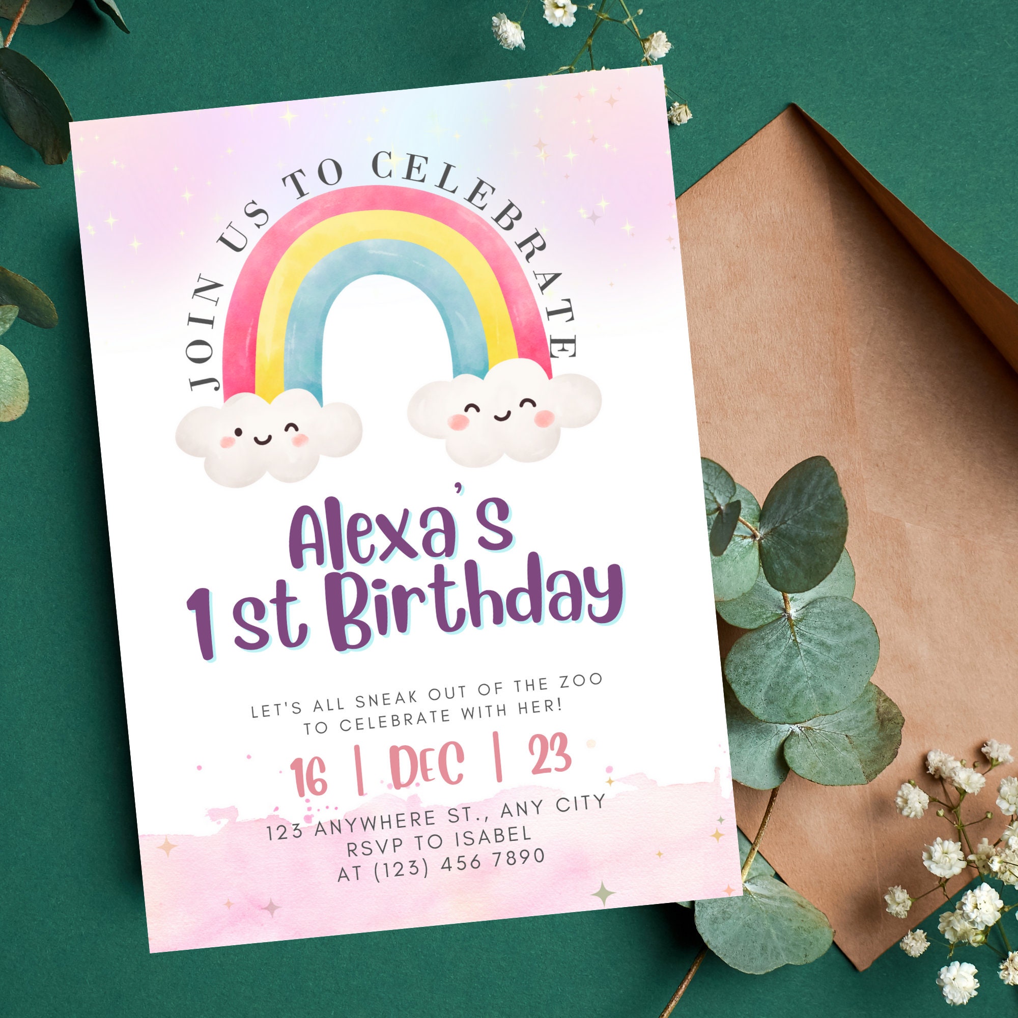 Editable Rainbow Birthday Invitation Girls Rainbow Party Invite editable-rainbow-birthday-invitation-girls-rainbow-party-invite