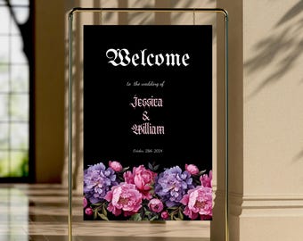 GOTHIC wildflower Wedding Welcome Sign Template, Halloween Wedding Welcome Sign, Till Death Do Us Part Signage, Printable Spooky Wedding