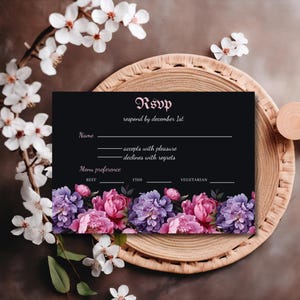 Gothic Wedding RSVP | Printable boho Wedding RSVP Template | Death Do Us Part | Spooky Floral Wedding Invite | wildflower Wedding Invite