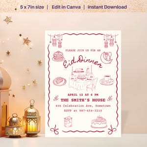 Invitación de Eid Mubarak / Invitación de Iftar / Cena de Eid / Invitación musulmana / Invitación virtual / Arte islámico / Ramadán / Eid Al Adha Fitr imagen 5