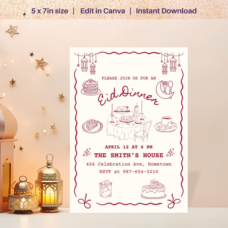 Invitación de Eid Mubarak / Invitación de Iftar / Cena de Eid / Invitación musulmana / Invitación virtual / Arte islámico / Ramadán / Eid Al Adha Fitr imagen 5