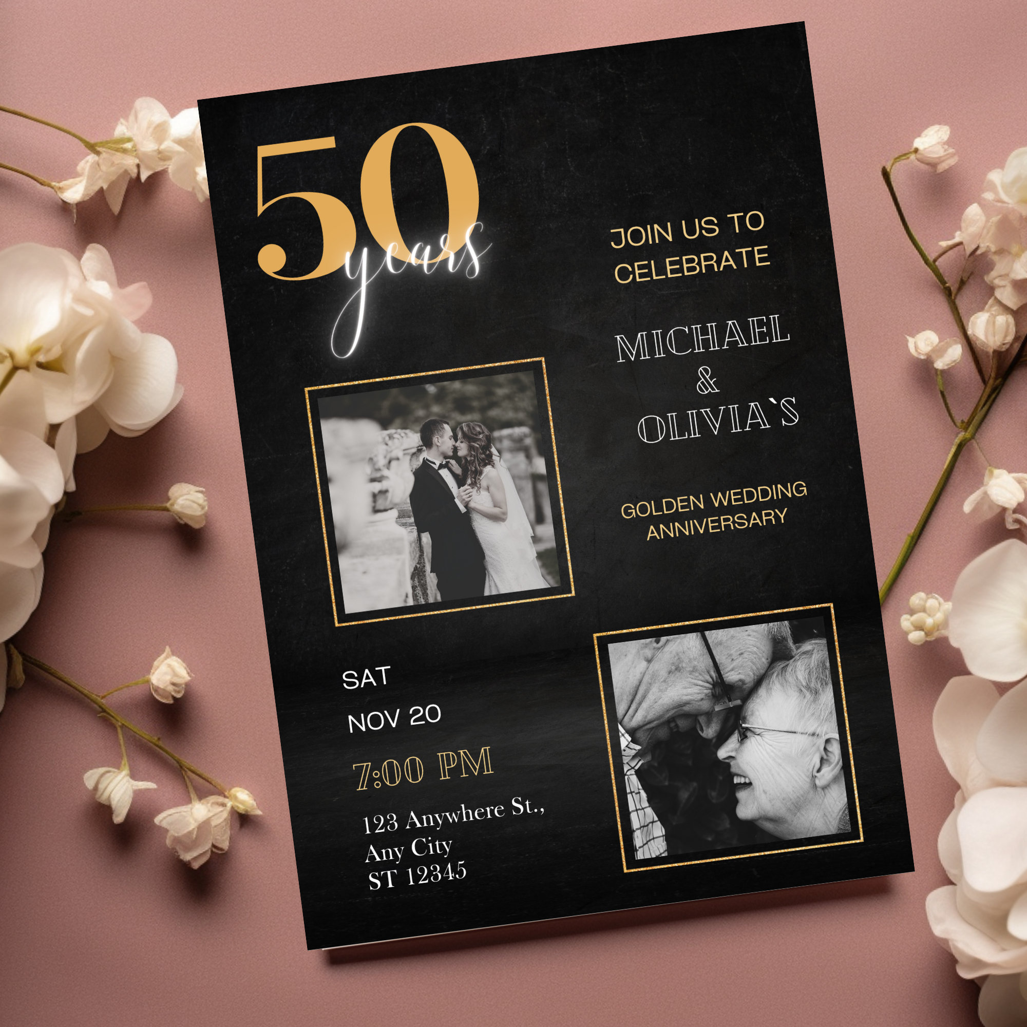 Bannière Anniversaire 50 Ans Or Et Noir 180x115cm - Décoration Mariage D'Or Parfaite Pour Fête Inoubliable
