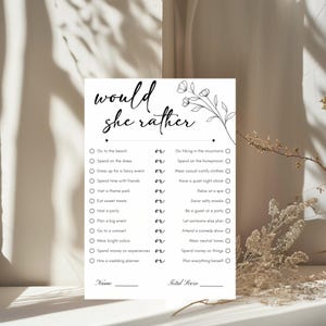 Would She Rather Bridal Shower Game, Hens Party Games, Would Bride Rather, Who Knows The Bride Best, Newlywed Game, Bridal Game Printable,