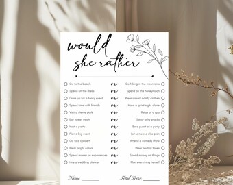Would She Rather Bridal Shower Game, Hens Party Games, Would Bride Rather, Who Knows The Bride Best, Newlywed Game, Bridal Game Printable,