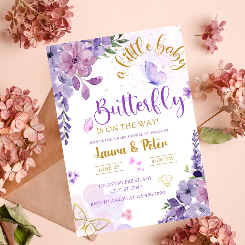 Editable Butterfly Baby Shower Invitation Purple Butterfly Baby Shower
