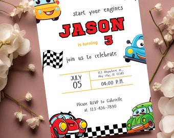 Cars Birthday Invitation, Editable Kids Party Invite Printable, Boys Birthday Party Invitation, Race Car Birthday Invite,3rd Birthday Invite