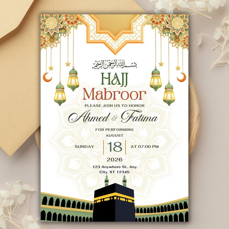 Hajj Invitation Template, Hajj Mabroor, Editable Hajj Mubarak Party ...