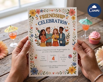 Friendship Day Celebration Invitation | Best Friends Party Invite | Editable Canva Template | Digital Download