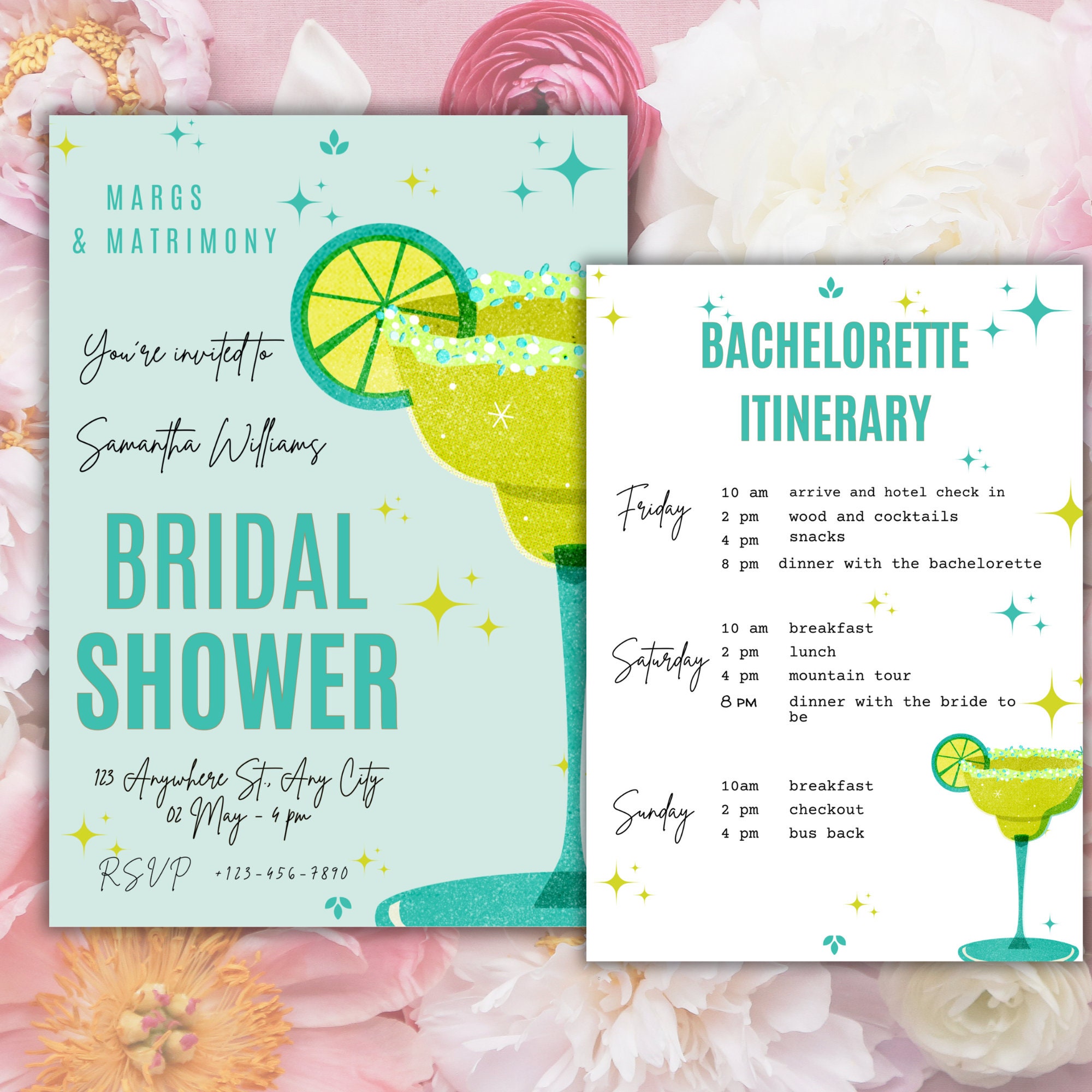 Margarita Bachelorette Party Invitation and Itinerary Template, Margs ...