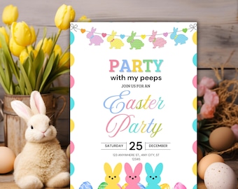 Ostereiersuche Einladung, Osterbrunch einladen, Party mit meinen Leuten Ostereiersuche einladen, bearbeitbare Frohe Ostern Einladung, Instant Download