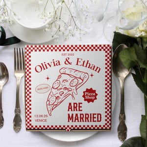Hochzeit Pizza Box Vorlage | Anpassbare Pizza Box Design | Probeessen & Verlobungsfeier-Einladung | Sofort Download