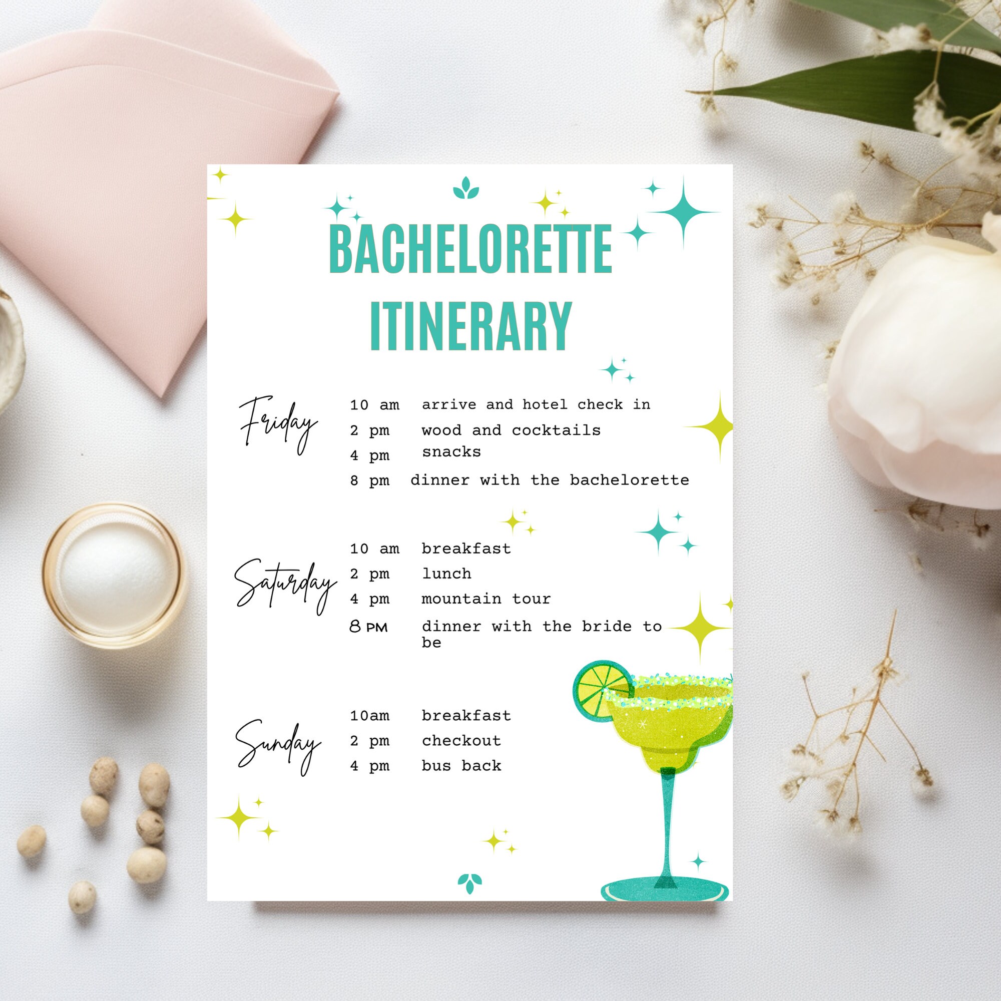 Margarita Bachelorette Party Invitation and Itinerary Template, Margs ...