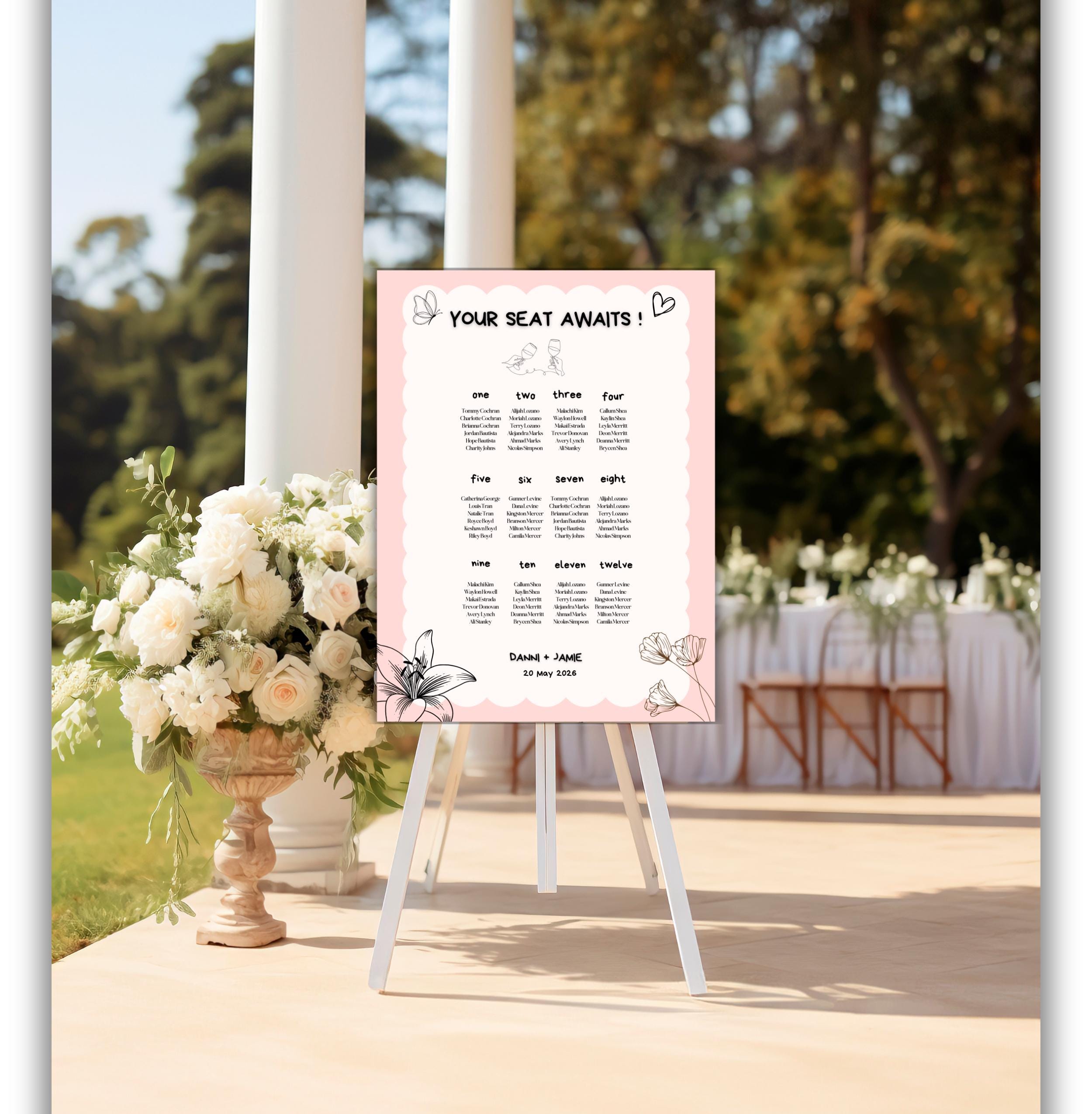 Hand Drawn Wedding Seating Chart Template, Quirky Table Seating ...