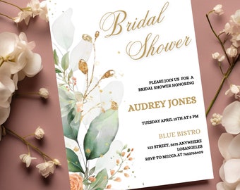 Eucalyptus Greenery Bridal Shower Invite, Boho Bridal Shower, Greenery Wedding shower Template, Botanical Bridal Shower party Invitation