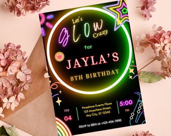 Neon Birthday Invitation Glow  Birthday Invitation 8th Birthday Invitation, Teenager Birthday Invitation, Boy Birthday, Girl Birthday