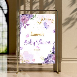 Editable  Purple Butterfly Baby Shower Welcome Sign Template, Printable welcome sign, Instant Download, multiple sizes