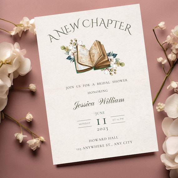 Book Themed Bridal Shower Invitation, A New Chapter Wedding Shower Invitation, Storybook Bridal Shower Invite, Library Bridal Shower Invite