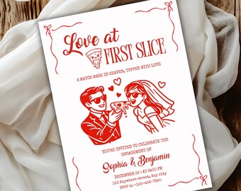 Love at First Slice Engagement Invitation | Pizza Bridal Shower Invite & Sign | Editable Couples Shower Template