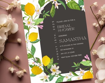 Citrus Bridal Brunch Invitation, Lemon Bridal Shower, Bright Floral Citrus Bridal Shower Invitation, Mediterranean Lemon Theme, Orange Lemon