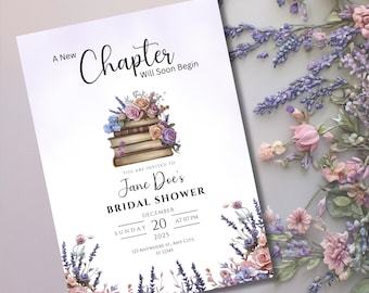 Book Themed Bridal Shower Invitation | A New Chapter Wedding Shower Invite | Storybook Library Bridal Shower | Editable Canva