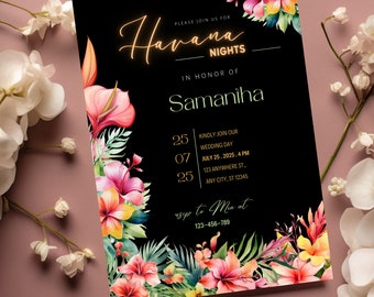 Tropische bruids douche uitnodiging sjabloon, zomer bruids douche uitnodigen, Hawaiiaanse bruiloft douche uitnodigen, roze Hibiscus uitnodiging, DIY edita