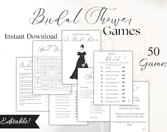 Minimalist Bridal Shower Games Bundle with answer key, Modern Bridal Shower Games Pack, Simple  Bridal Shower Games, Editable and Printable