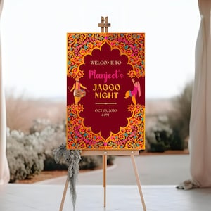 Cartello di benvenuto per la notte di Jaggo, stampabile, cartello di benvenuto per matrimonio in Punjabi, decorazioni per matrimonio indiano, cartello per cerimonia di Jaggo, cartello per matrimonio Sikh, cartello di Jaggo modificabile