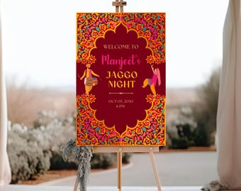Jaggo Night Welcome Sign Printable Punjabi Wedding Welcome Sign Indian Wedding Decor Jaggo Ceremony Sign Sikh Wedding Editable Jaggo Sign