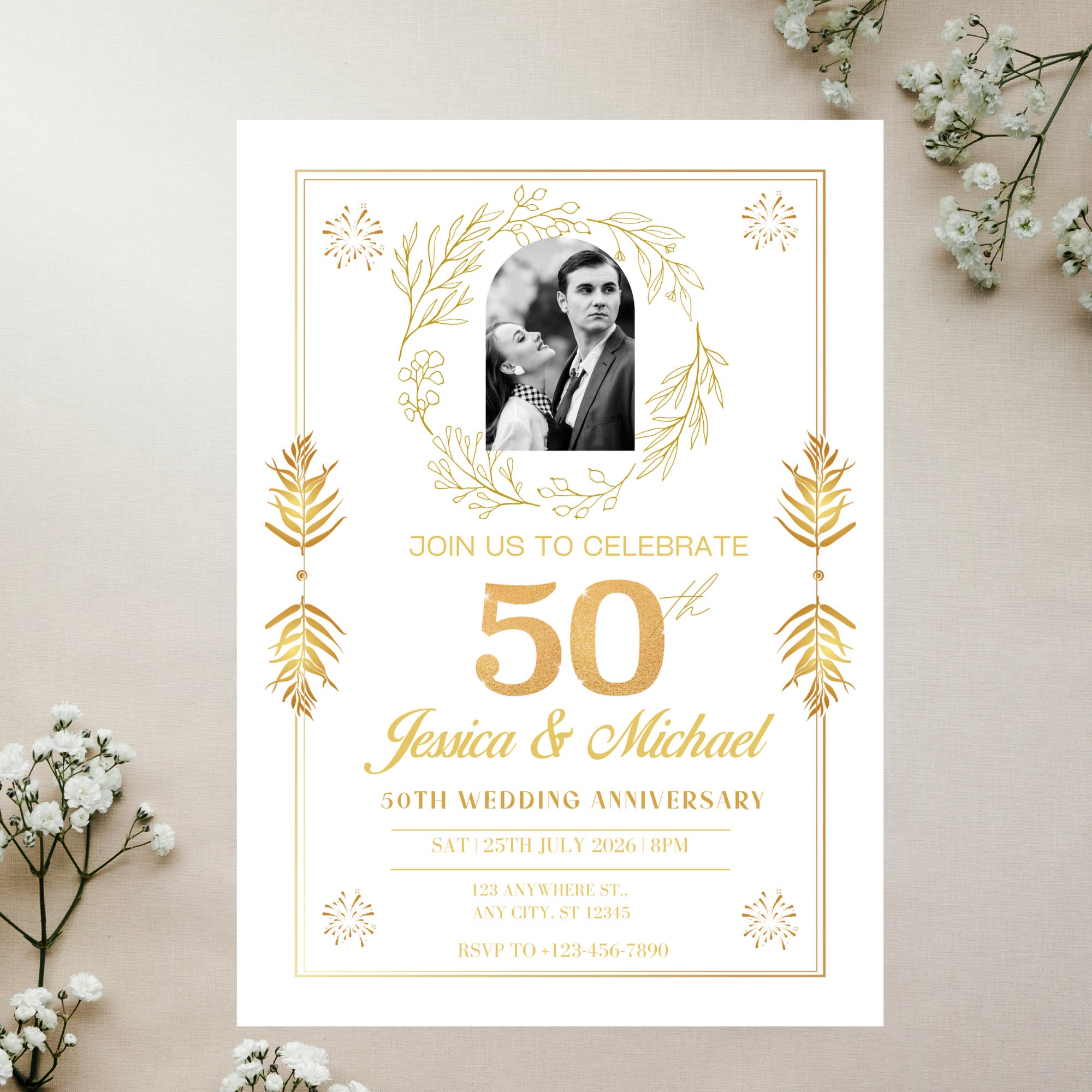 Stuff4 Jolie Carte D'anniversaire Dorée Pour Femme - 50 Ans Ensemble