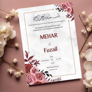 Modèle modifiable d'invitation de mariage musulman Nikkah walimah Shaadi, invitation de mariage, invitation de Baraat, invitation de dholki, invitation de mehndi numérique
