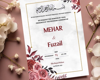 Bewerkbare moslim bruiloft uitnodiging sjabloon Nikkah walimah Shaadi, bruiloft uitnodigen, Baraat uitnodigen, dholki uitnodigen, mehndi uitnodigen digitaal