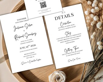 Minimalist Wedding Invitation Template | Modern Elegant Wedding Invite Suite | Printable Canva Wedding Set