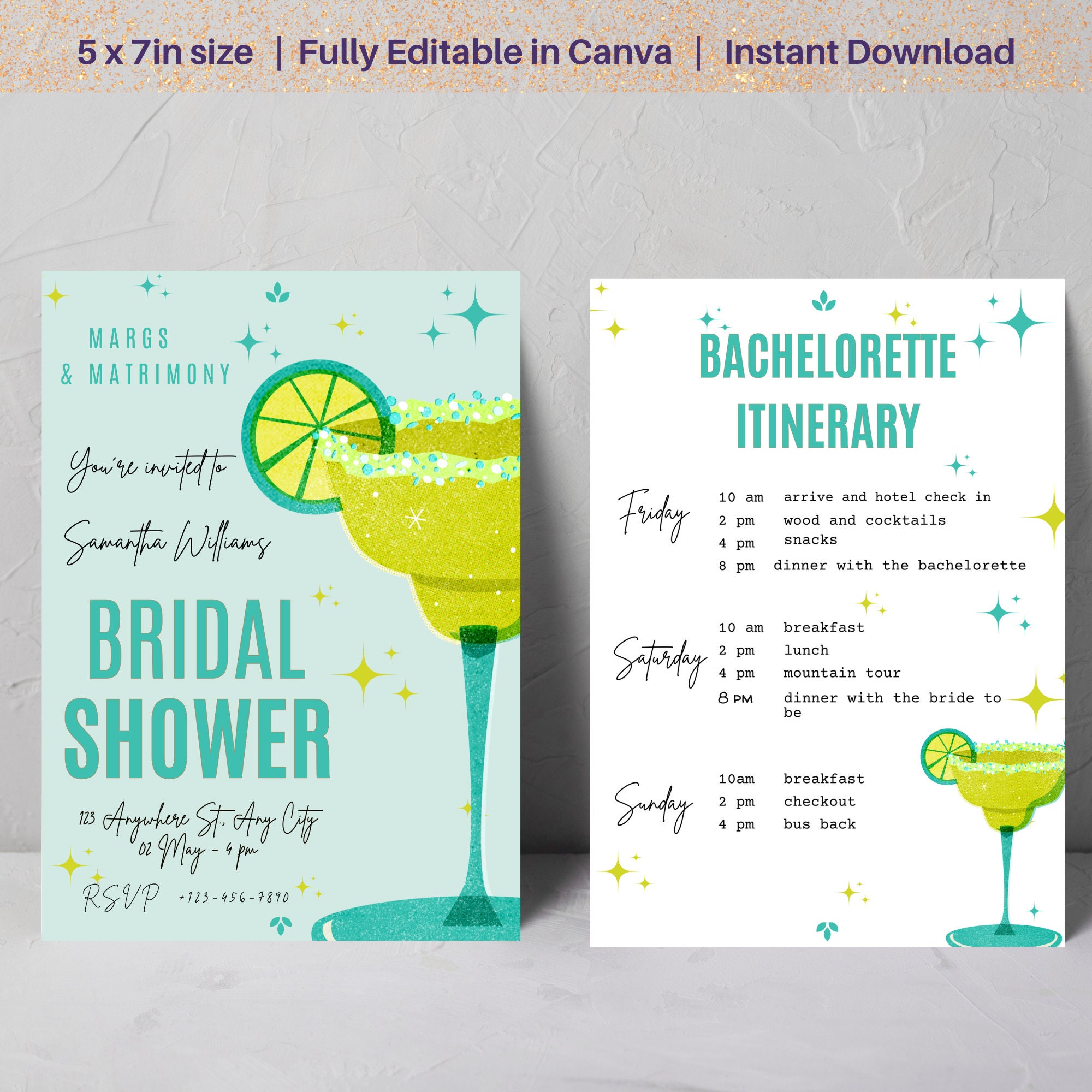 Margarita Bachelorette Party Invitation and Itinerary Template, Margs ...