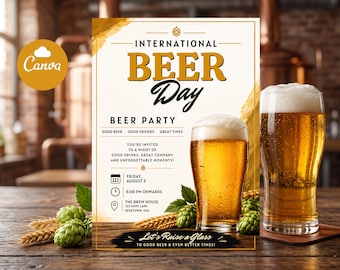 International Beer Day Invitation | Beer Party Invite | Beer Tasting Party | Editable Beer Celebration Template