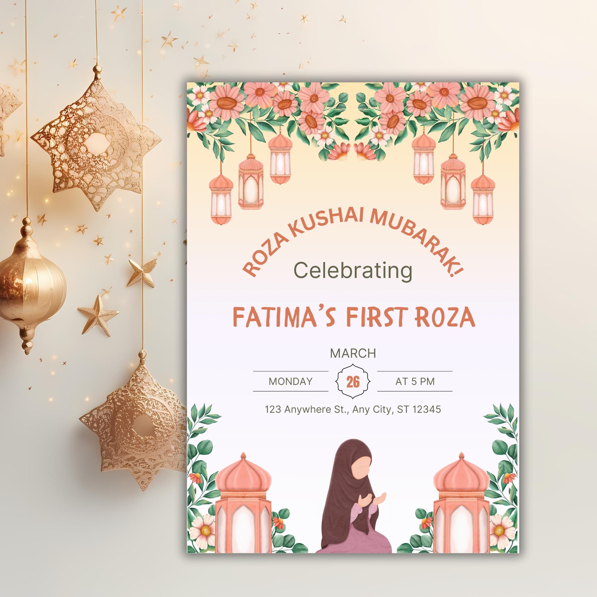 Roza Kushai Celebration Invitation, First Fast Invitation, Roza