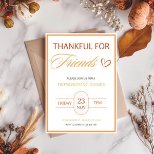 Modèle d'invitation de fête de l'amitié, invitation à dîner de fête de l'amitié, invitation à dîner de Thanksgiving, dîner de célébration d'automne, reconnaissant ensemble