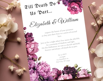 Halloween Wedding Invitation Template | Vintage Gothic Wedding Template | Black Wedding | Till Death Do Us Part | The Lovers