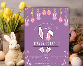 Ostereiersuche Einladung, Osterbrunch einladen, The Hunt is On Ostereiersuche einladen, bearbeitbare Frohe Ostern Einladung, Instant Download