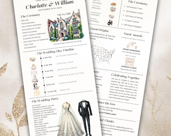 Programma per la cerimonia nuziale in chiesa, modello di programma per matrimonio in infografica, modello di invito moderno, programma per il giorno del matrimonio stampabile