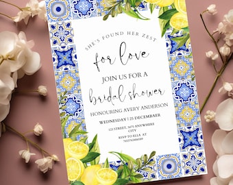 Mediterranean Lemon Bridal Shower Invitation: Italian Tile (Digital Download)