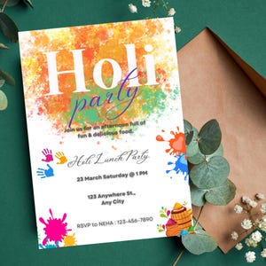 Invito Holi modificabile, inviti al festival Holi, inviti punjabi indiani, festival dei colori, invito Color Run, invito Color War